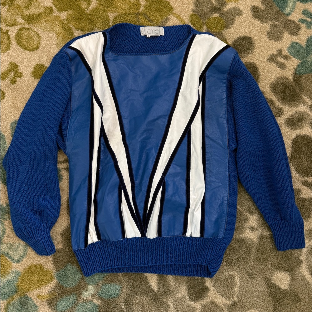 80’s Blue Vintage Sweater with White & Black Panel Detail